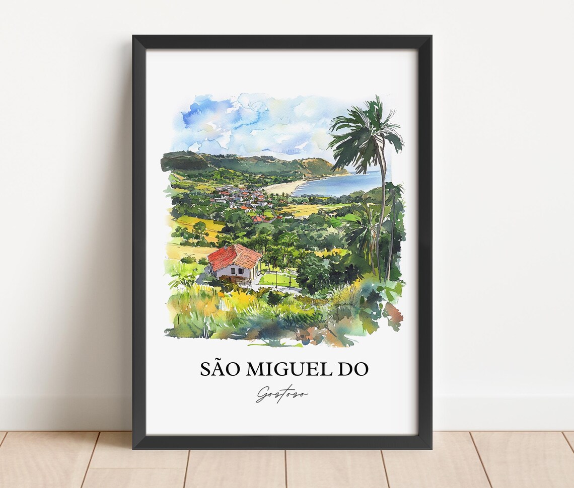 Sao Miguel do Gostoso Brazil Watercolor Coastal Town Travel Poster - Image 4