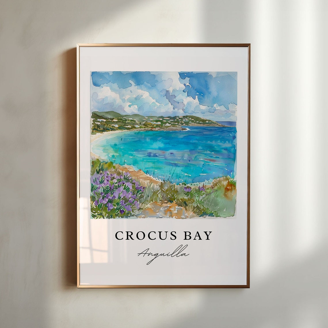 Crocus Bay Anguilla Cliff View Flowers Watercolor Caribbean Poster