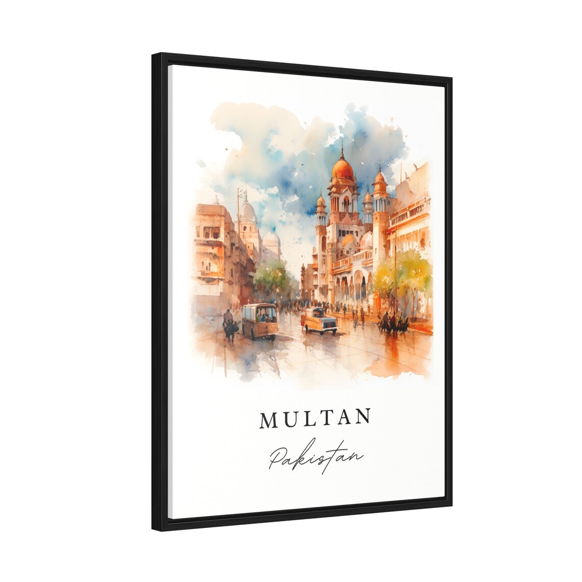 Multan Pakistan Watercolor Old City Street Shrine Travel Poster - Image 3