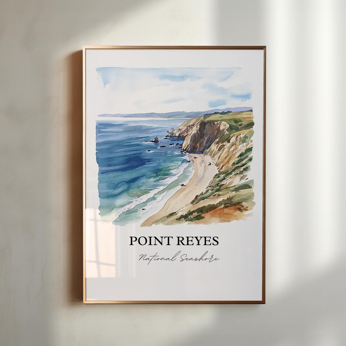 Point Reyes National Seashore Cliffs Beach Watercolor Travel Poster