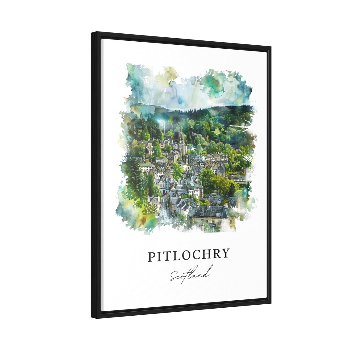 Pitlochry Scotland Highland Town Green Valley Watercolor Travel Poster - Image 2