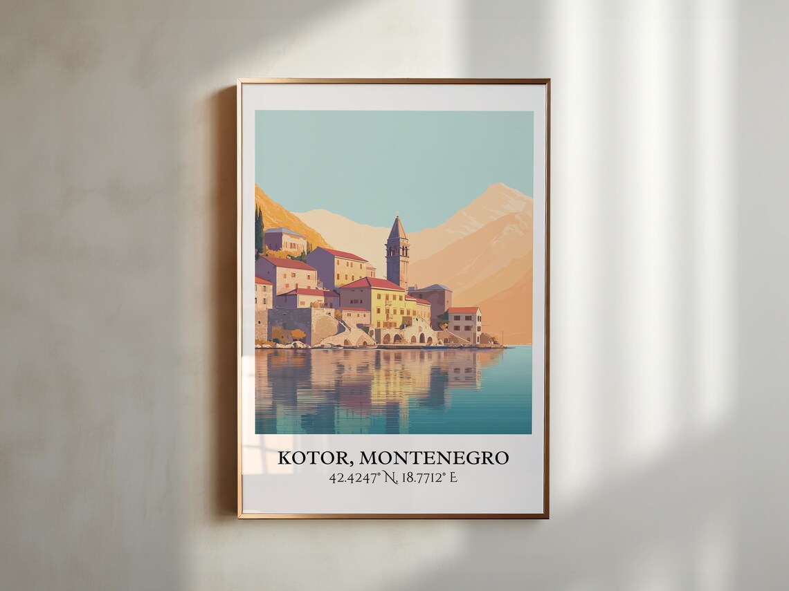 Kotor Montenegro Bay Old Town Church Tower Retro Travel Poster - Image 4