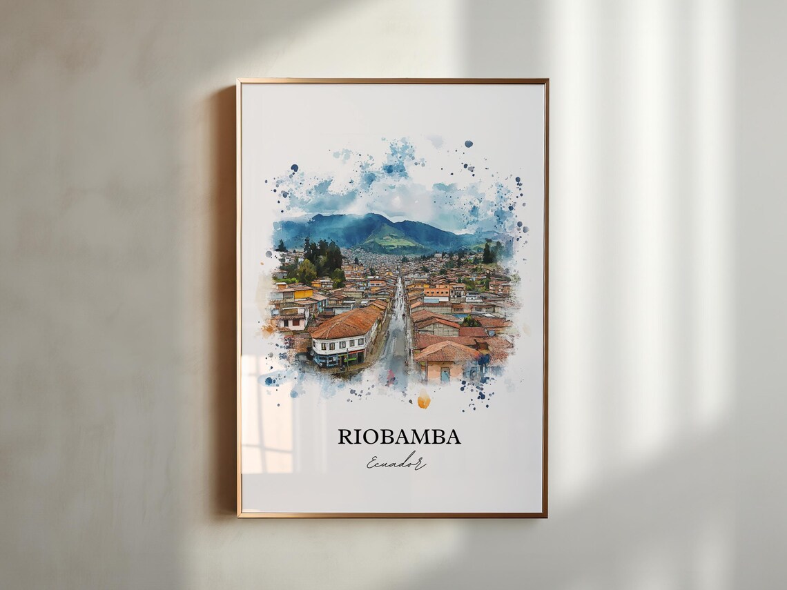 Riobamba Ecuador Watercolor Colonial Street Andes Mountain Poster - Image 5