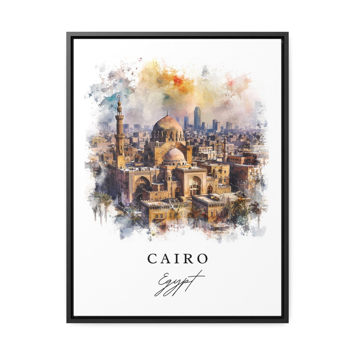 Cairo Egypt Watercolor Historic Mosque Skyline Travel Poster - Image 2
