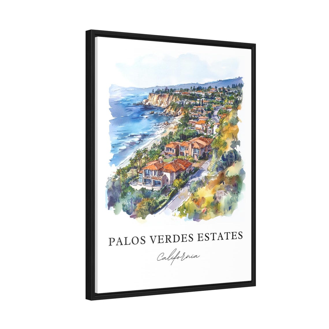 Palos Verdes Estates California Coastal Cliffs Watercolor Poster - Image 2