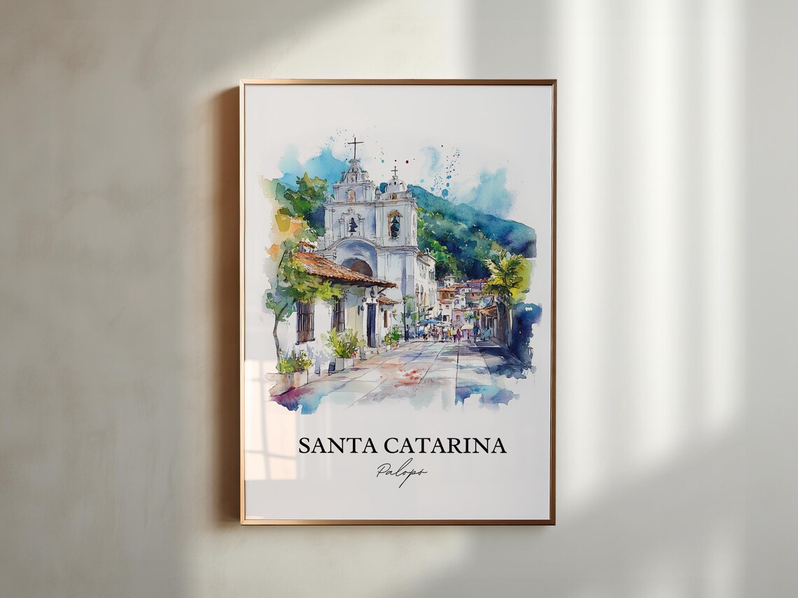 Santa Catarina Palopó Guatemala Watercolor Cobblestone Church Poster - Image 5