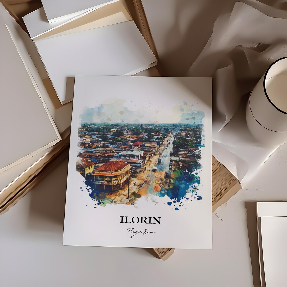Ilorin Nigeria Watercolor Cityscape African Street Art Poster - Image 4