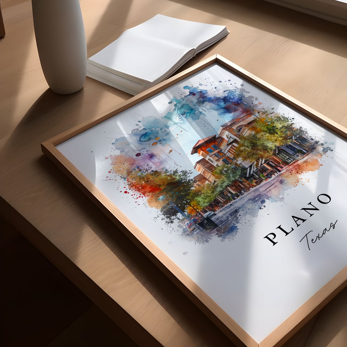 Plano Texas Downtown Main Street Storefronts Watercolor Poster - Image 6