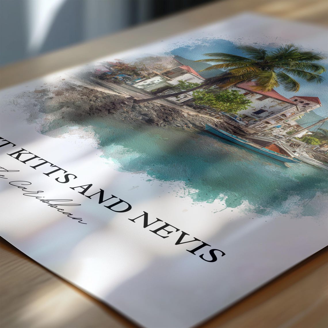 Saint Kitts and Nevis Caribbean Harbor Watercolor Art Poster - Image 6