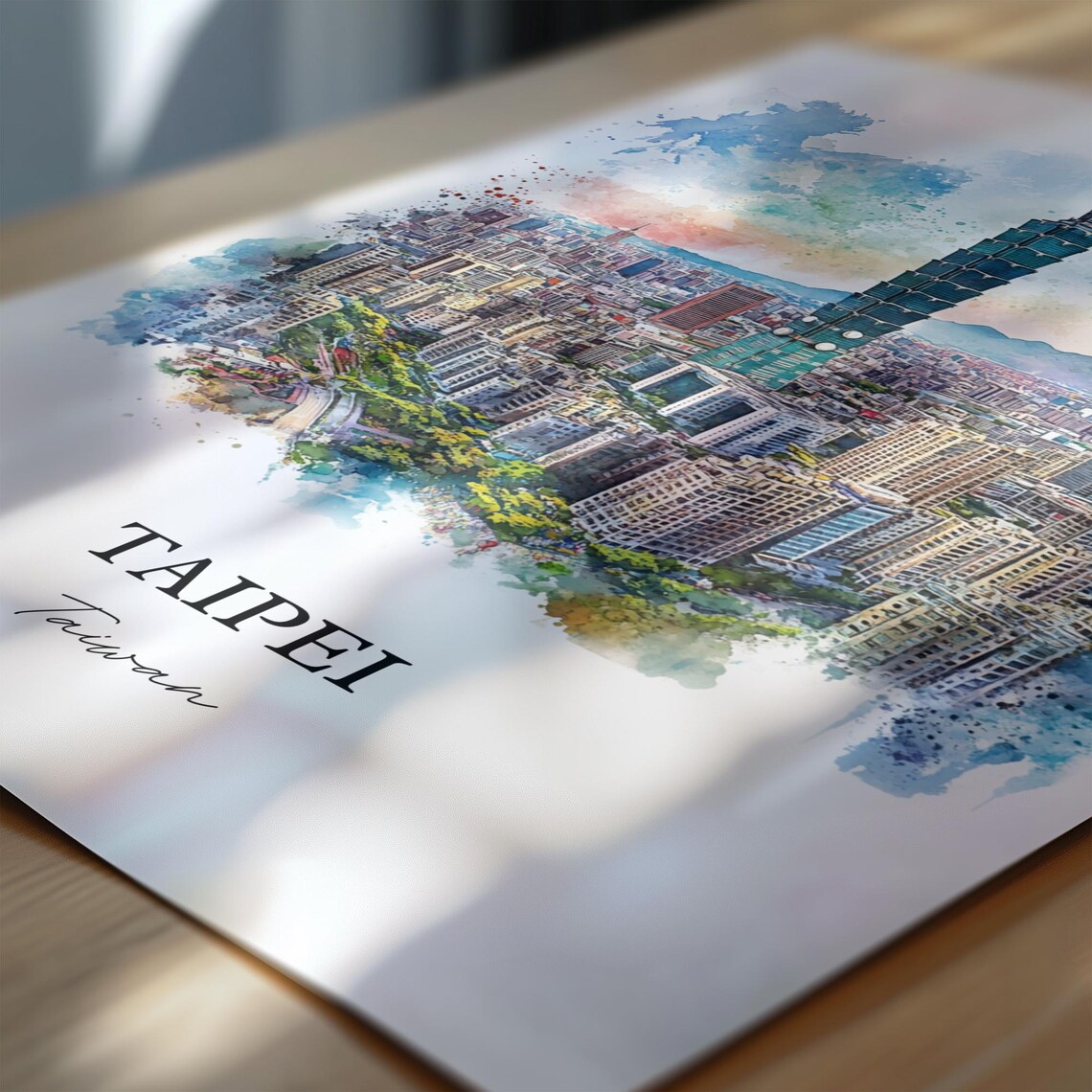 Taipei Taiwan Watercolor Iconic Tower City Skyline View Poster - Image 6
