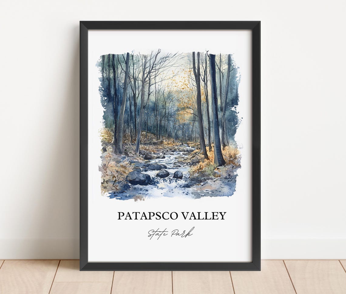 Patapsco Valley State Park Misty Forest Creek Watercolor Travel Poster