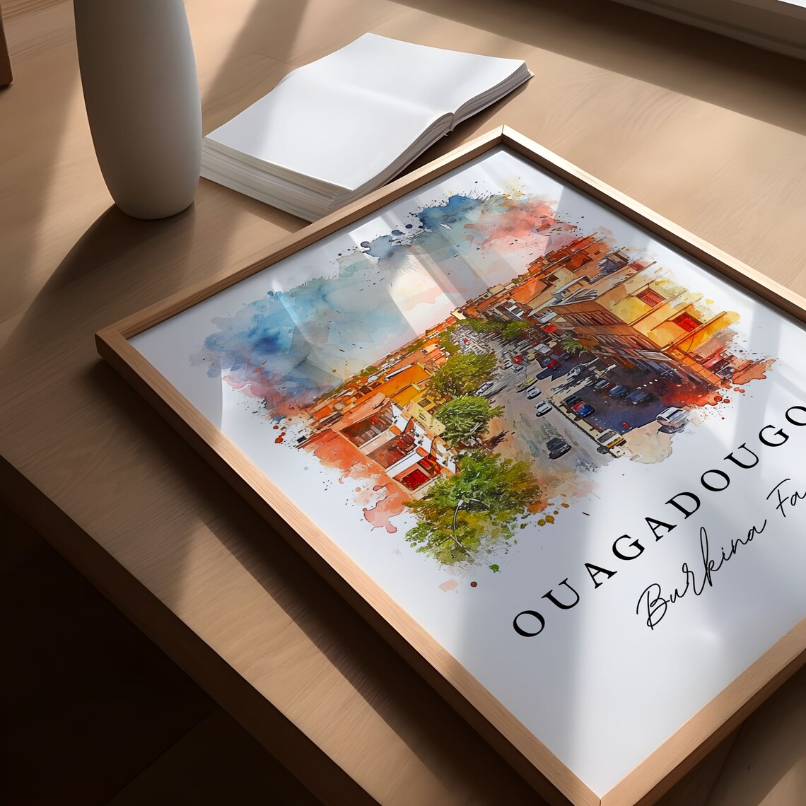 Ouagadougou Burkina Faso City Avenue Watercolor Travel Poster - Image 6