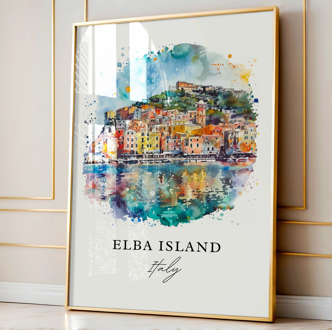Elba Island Italy Watercolor Colorful Harbor Town Sparkling Poster - Image 4