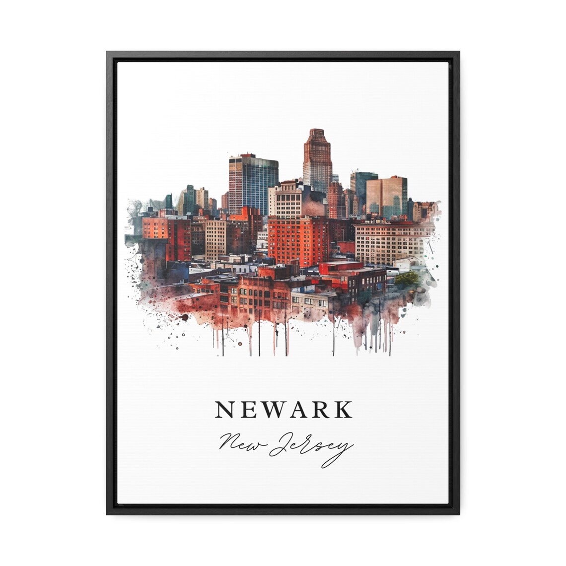 Newark New Jersey Downtown Skyline Watercolor Urban City Poster - Image 2