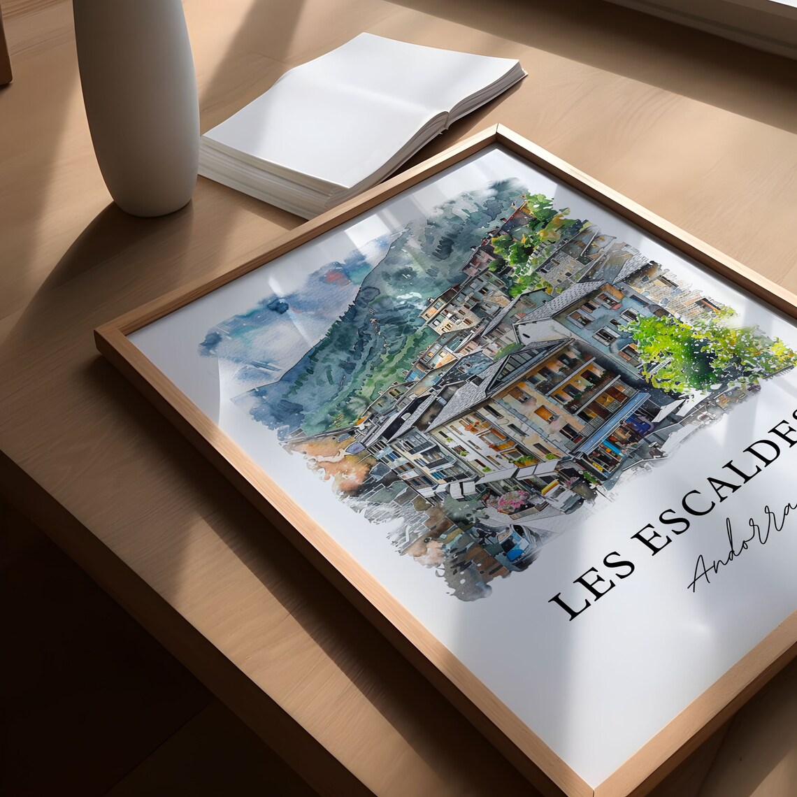 Les Escaldes Andorra Mountain Town Watercolor Alpine Village Poster - Image 5