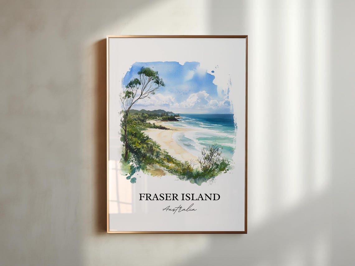 Fraser Island Australia Sandy Surf Beach Coast Watercolor Poster - Image 5