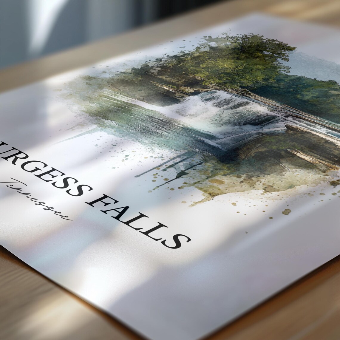 Burgess Falls Tennessee State Park Waterfall Watercolor Travel Poster - Image 6