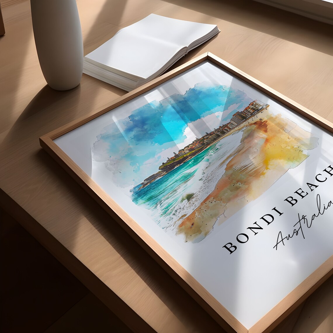Bondi Beach Australia Ocean Waves Watercolor Travel Art Print - Image 5