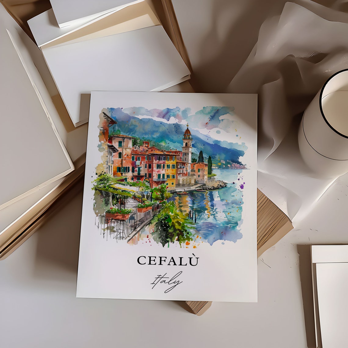 Cefal Italy Watercolor Travel Poster, Sardinia - Image 6