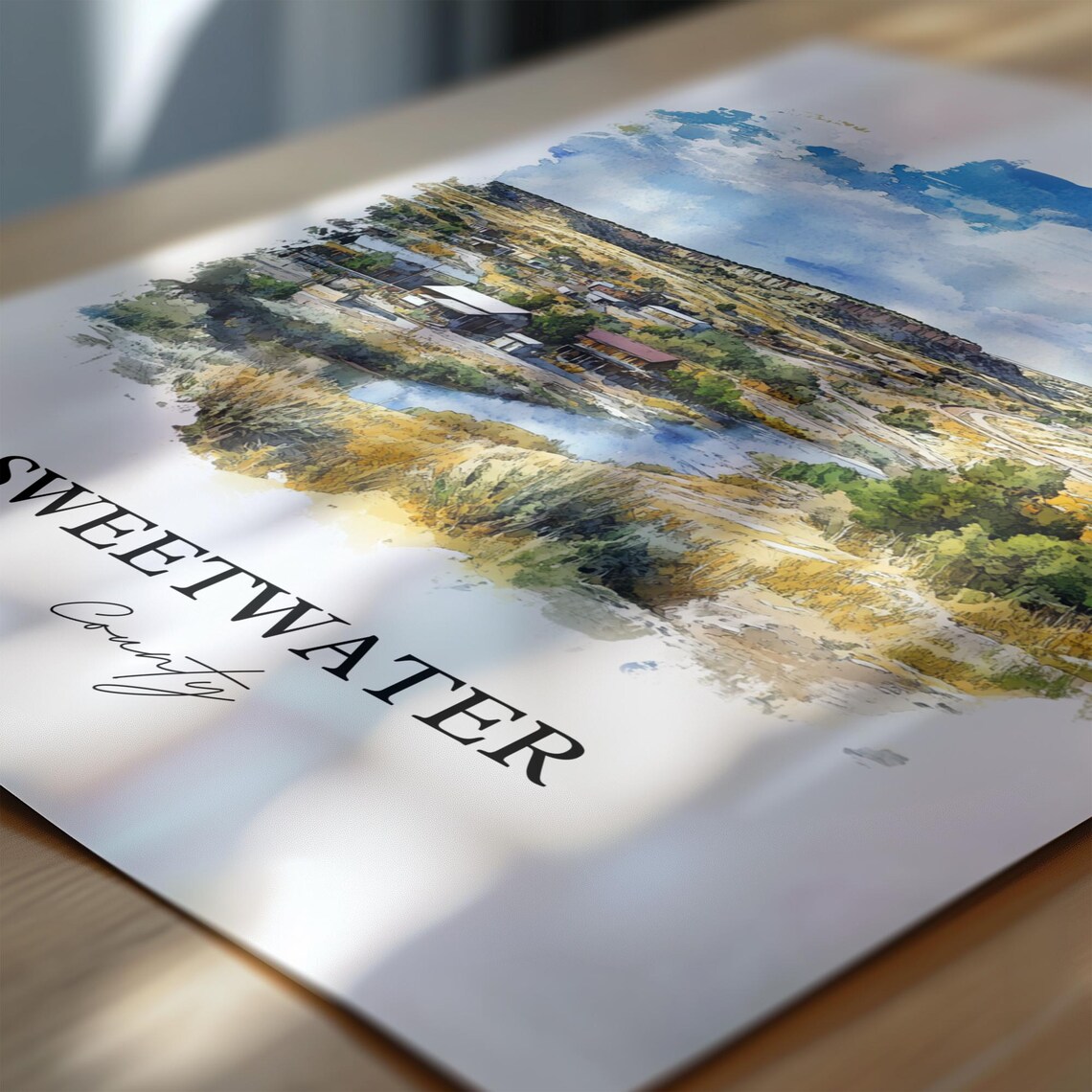 Sweetwater County Wyoming Watercolor Desert Town River Bluffs Poster - Image 6
