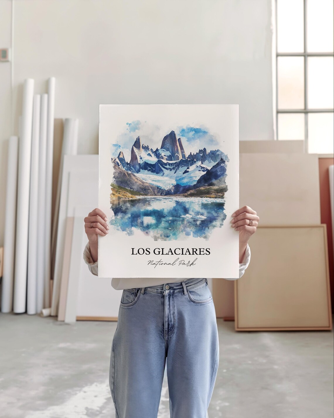 Los Glaciares National Park Snowy Peaks Watercolor Travel Poster - Image 4