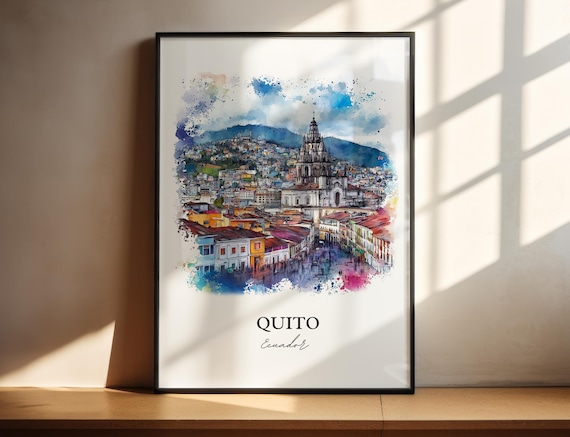 Quito Ecuador Old Town Church Andes Mountain Watercolor Poster