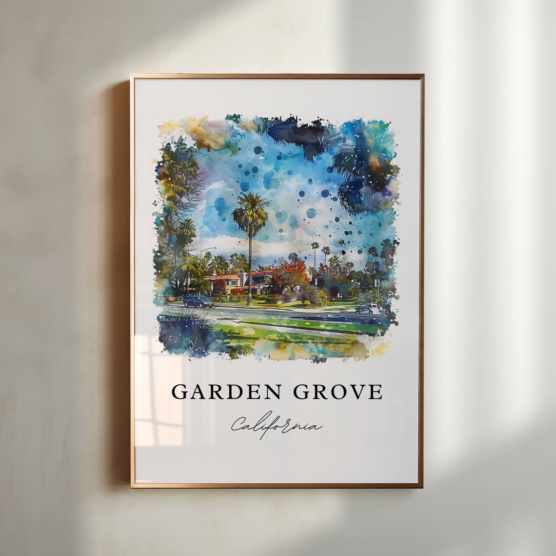 Garden Grove California Palm Tree Boulevard Watercolor Poster