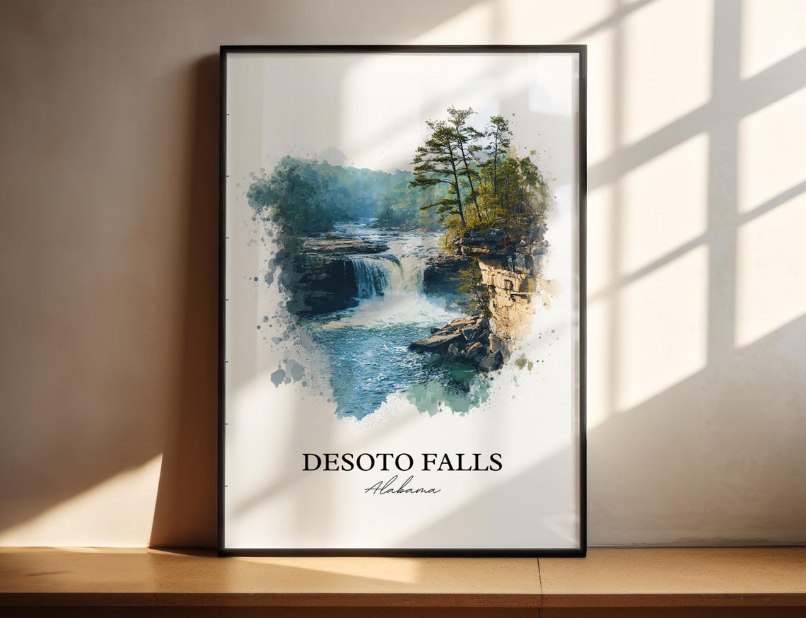 Desoto Falls Alabama River Pine Cliff Cascade Watercolor Poster