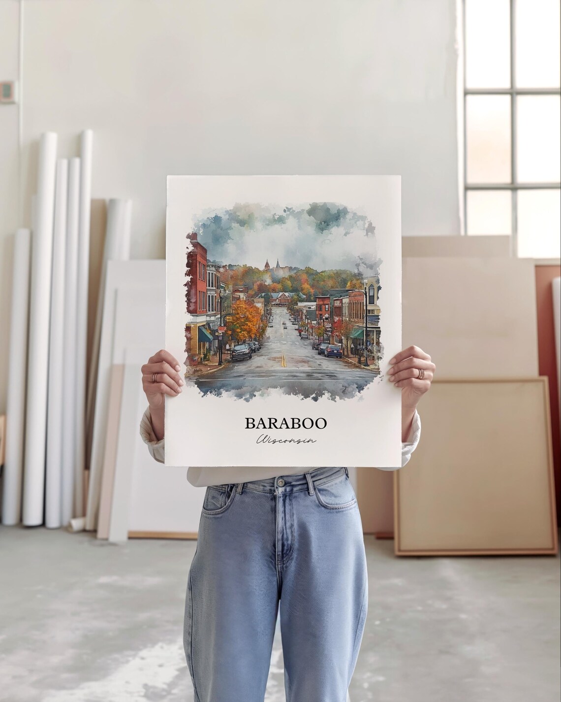 Baraboo Wisconsin Historic Downtown Autumn Watercolor Travel Poster - Image 4