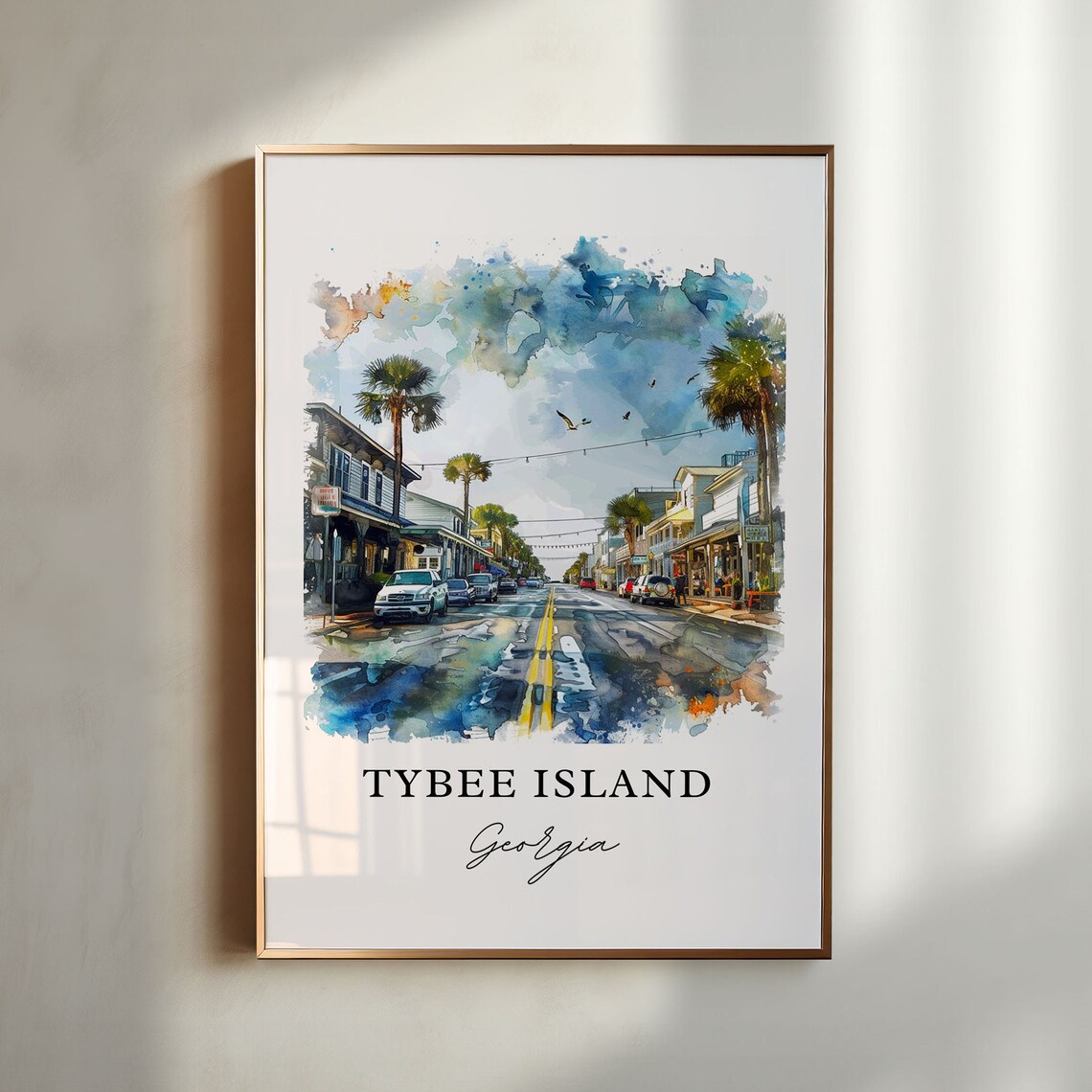 Tybee Island Georgia Travel Poster, Watercolor Style