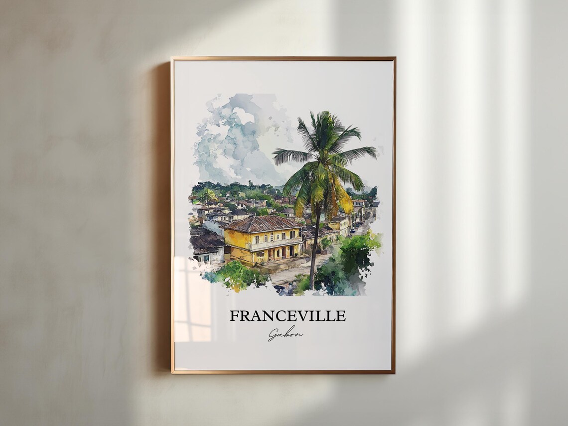 Franceville Gabon African Watercolor Town Palm Tree Art Poster - Image 6