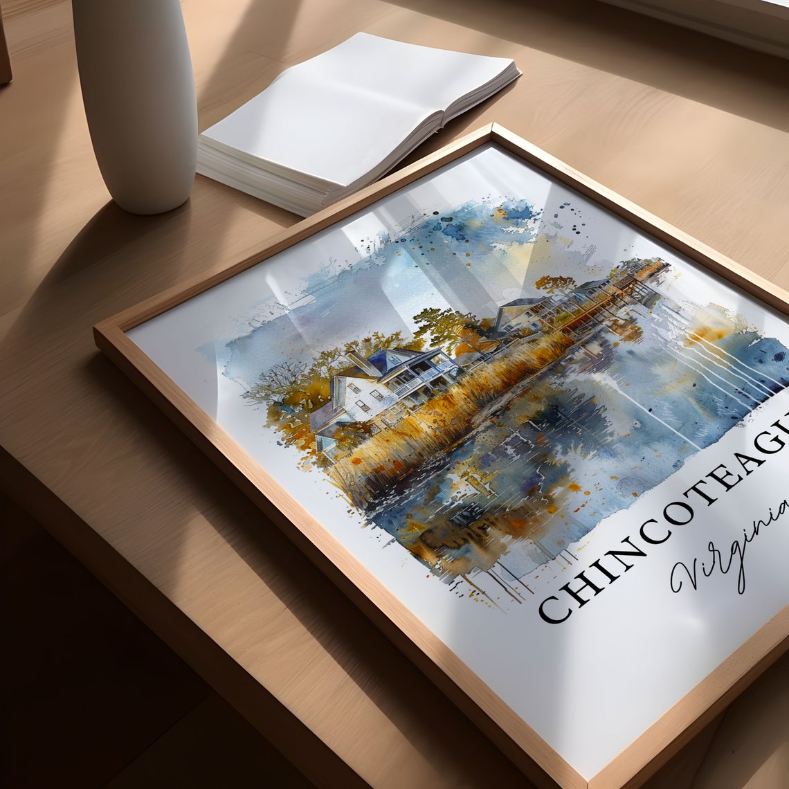 Chincoteague Virginia Waterfront Marsh Watercolor Travel Poster - Image 5