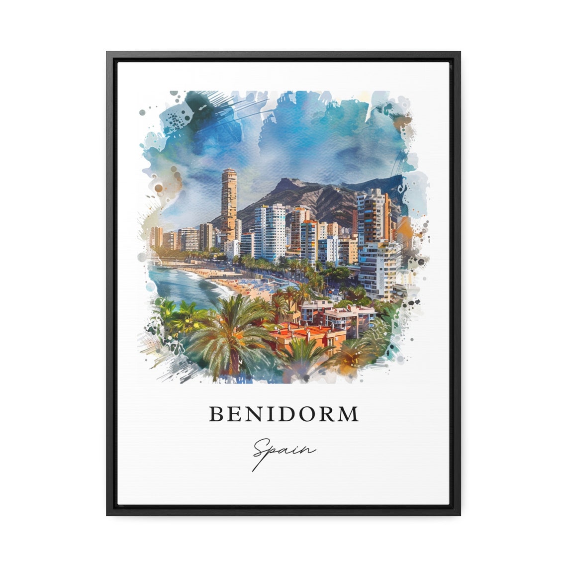 Benidorm Spain Beach Skyline Watercolor Resort Travel Poster - Image 3
