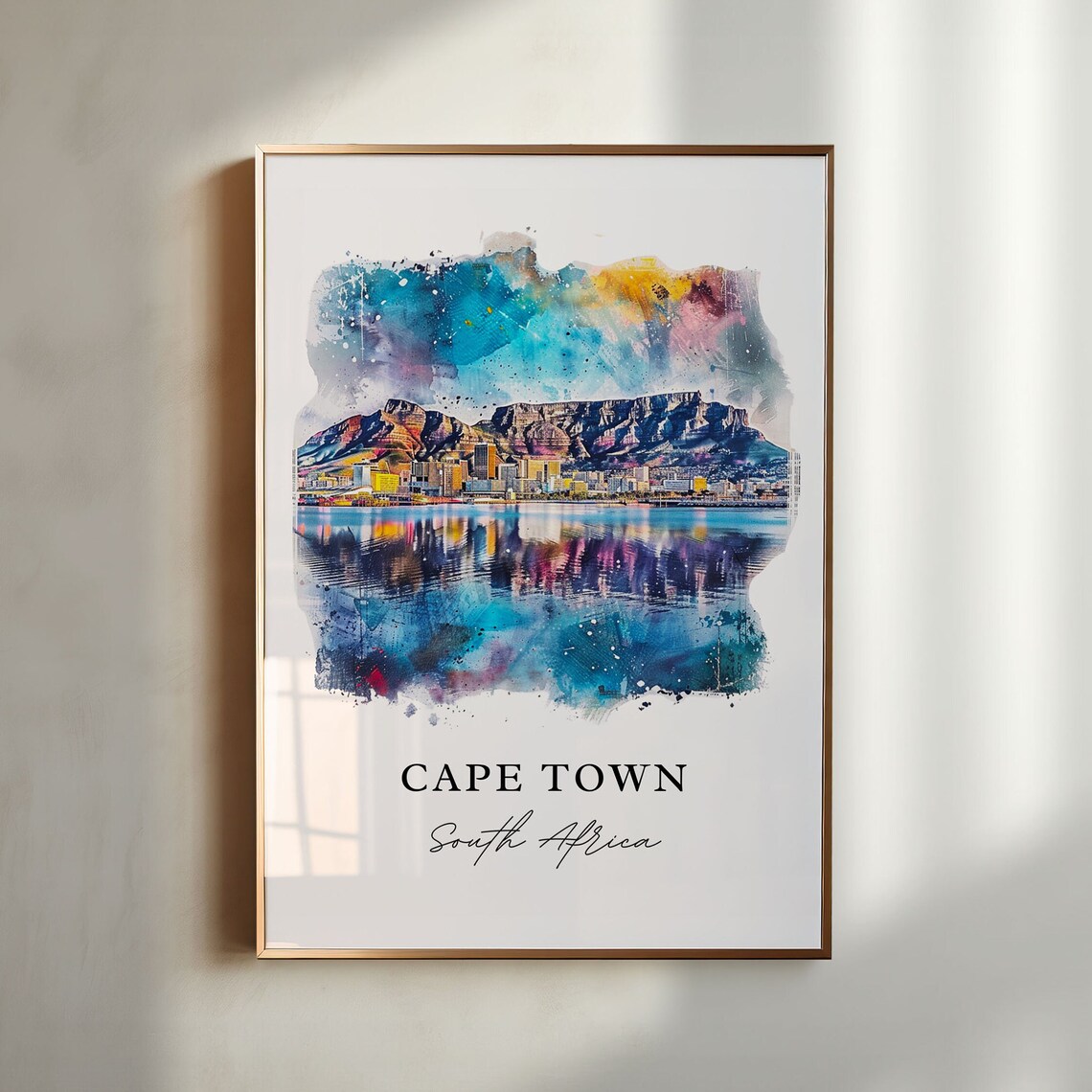 Cape Town Watercolor Travel Poster, South Africa