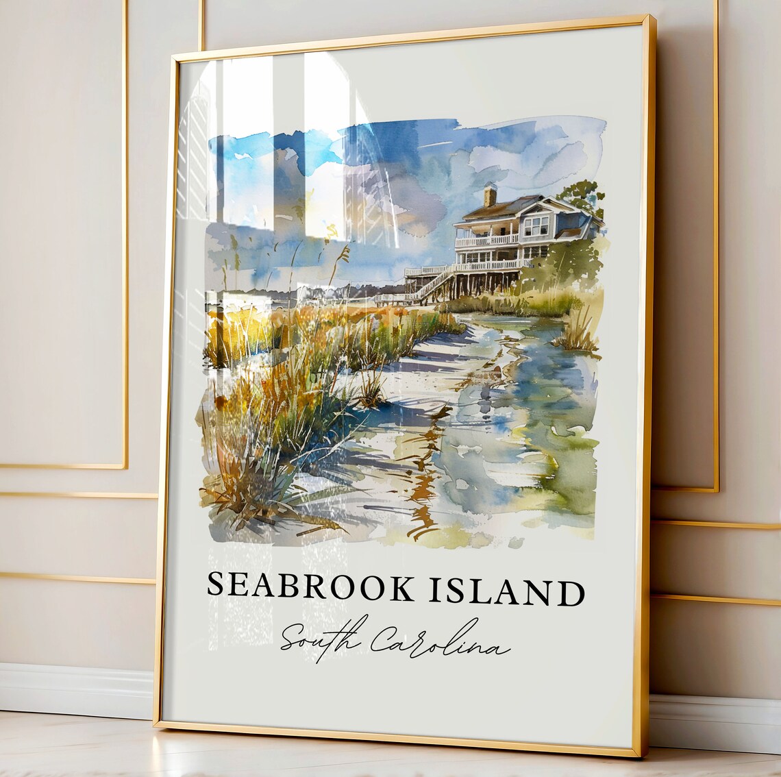 Seabrook Island South Carolina Watercolor Marsh Beach House Poster - Image 4