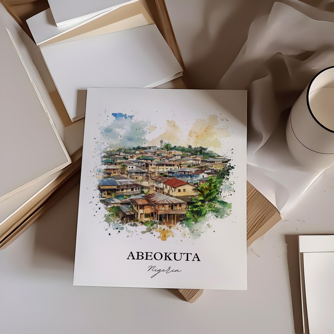 Abeokuta Nigeria Watercolor Hillside Town African Travel Poster - Image 3