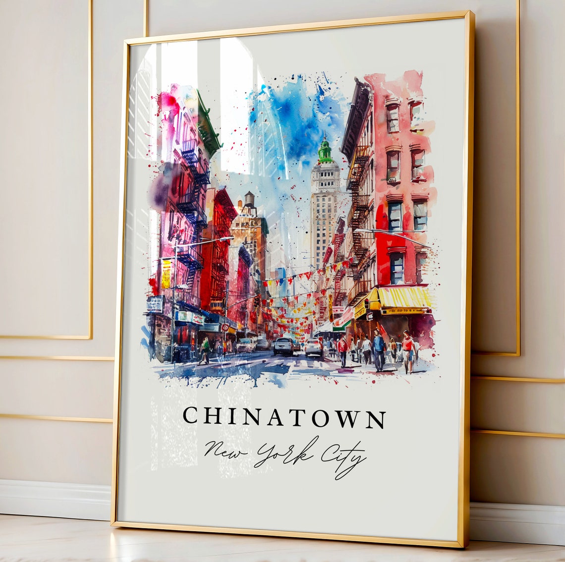 Chinatown NYC Watercolor Travel Poster, Downtown Manhattan - Image 4