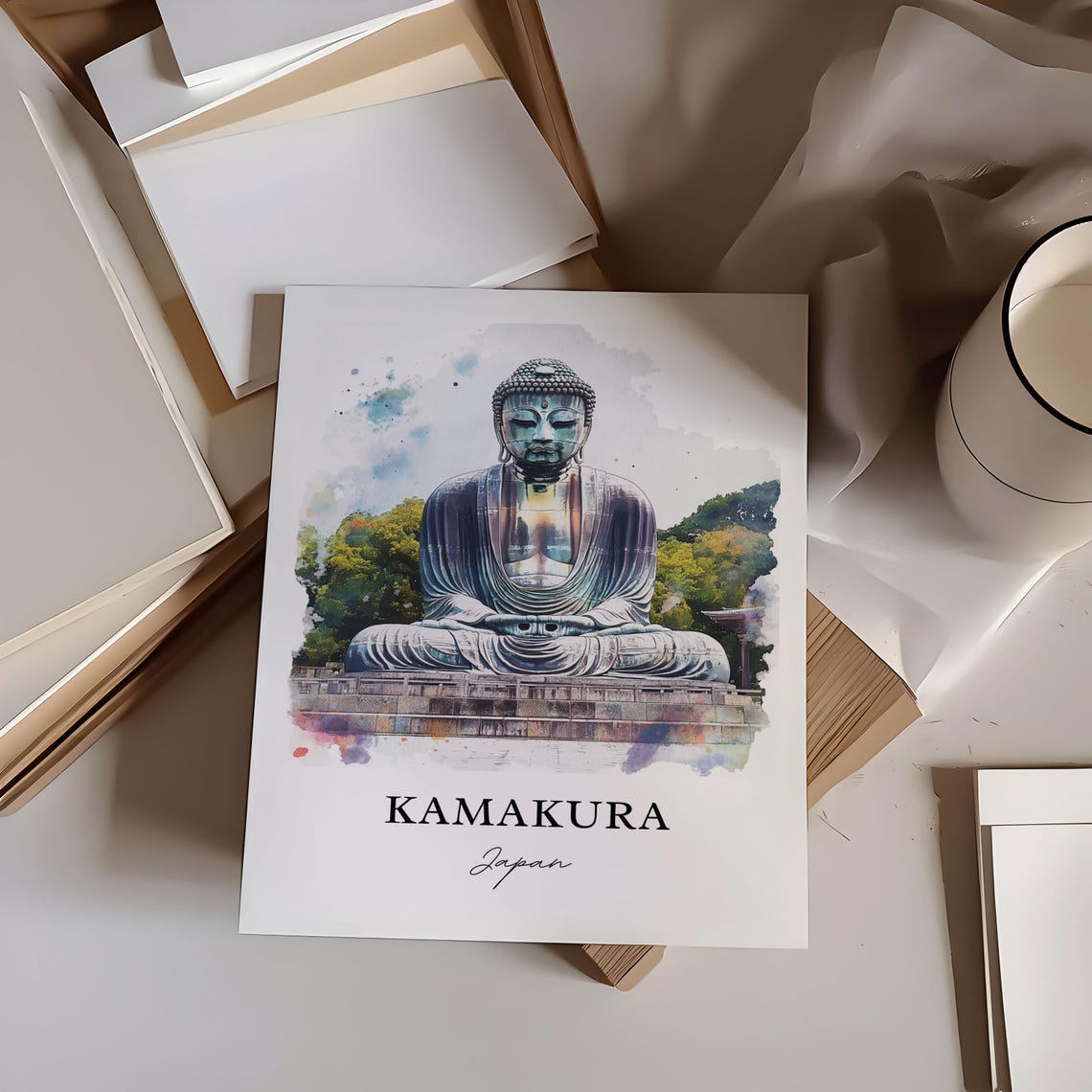 Kamakura Giant Buddha Watercolor Travel Poster - Image 4