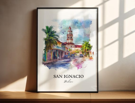 San Ignacio Wall Art Belize Print Watercolor Gift Travel Poster Housewarming