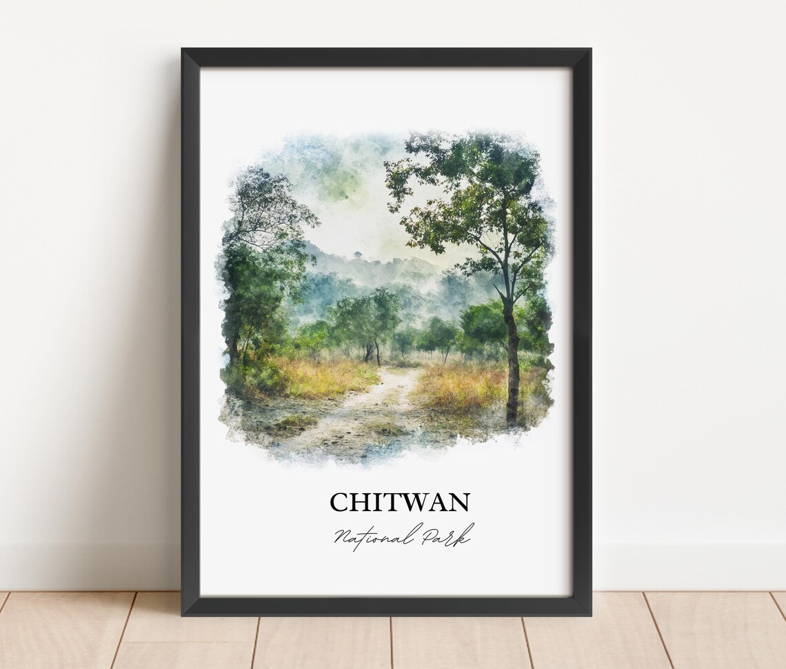 Chitwan National Park Nepal Watercolor Jungle Trail Travel Poster - Image 4