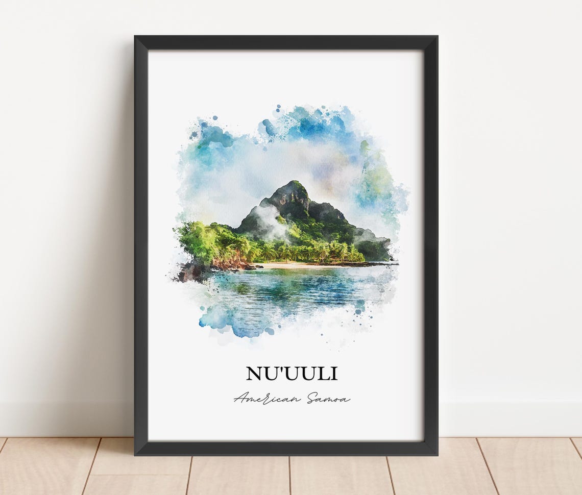 Nu'uuli American Samoa Volcanic Peak Island Watercolor Poster - Image 3