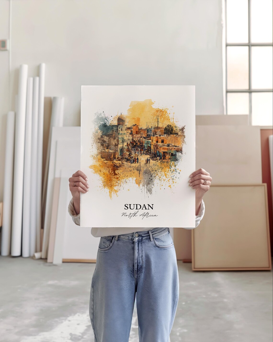Sudan North Africa Ancient Desert Town Watercolor Travel Poster - Image 3