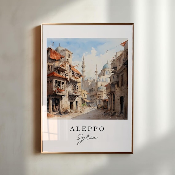 Aleppo Syria Old City Stone Street Watercolor Historic Travel Poster
