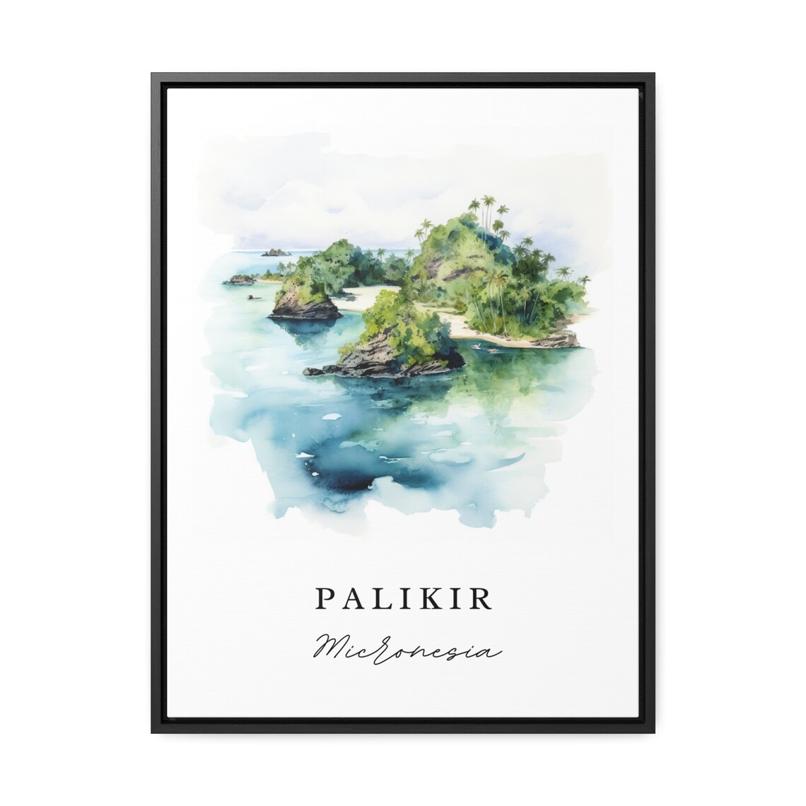 Palikir Micronesia Palm Fringed Island Lagoon Watercolor Poster - Image 2