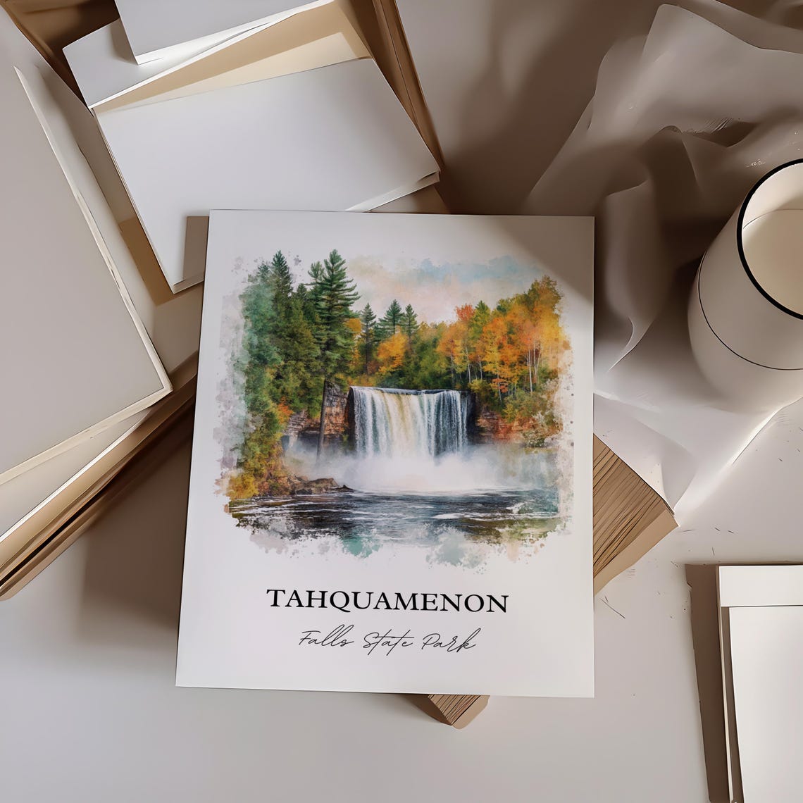Tahquamenon Falls Watercolor Autumn Waterfall Scene Art Poster - Image 6