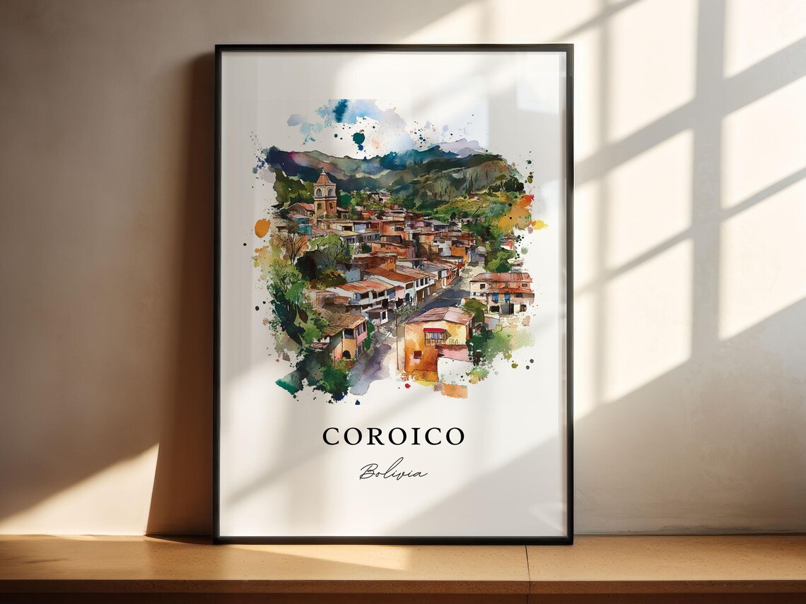 Coroico Bolivia Watercolor Hillside Town Church Scene Poster - Image 6