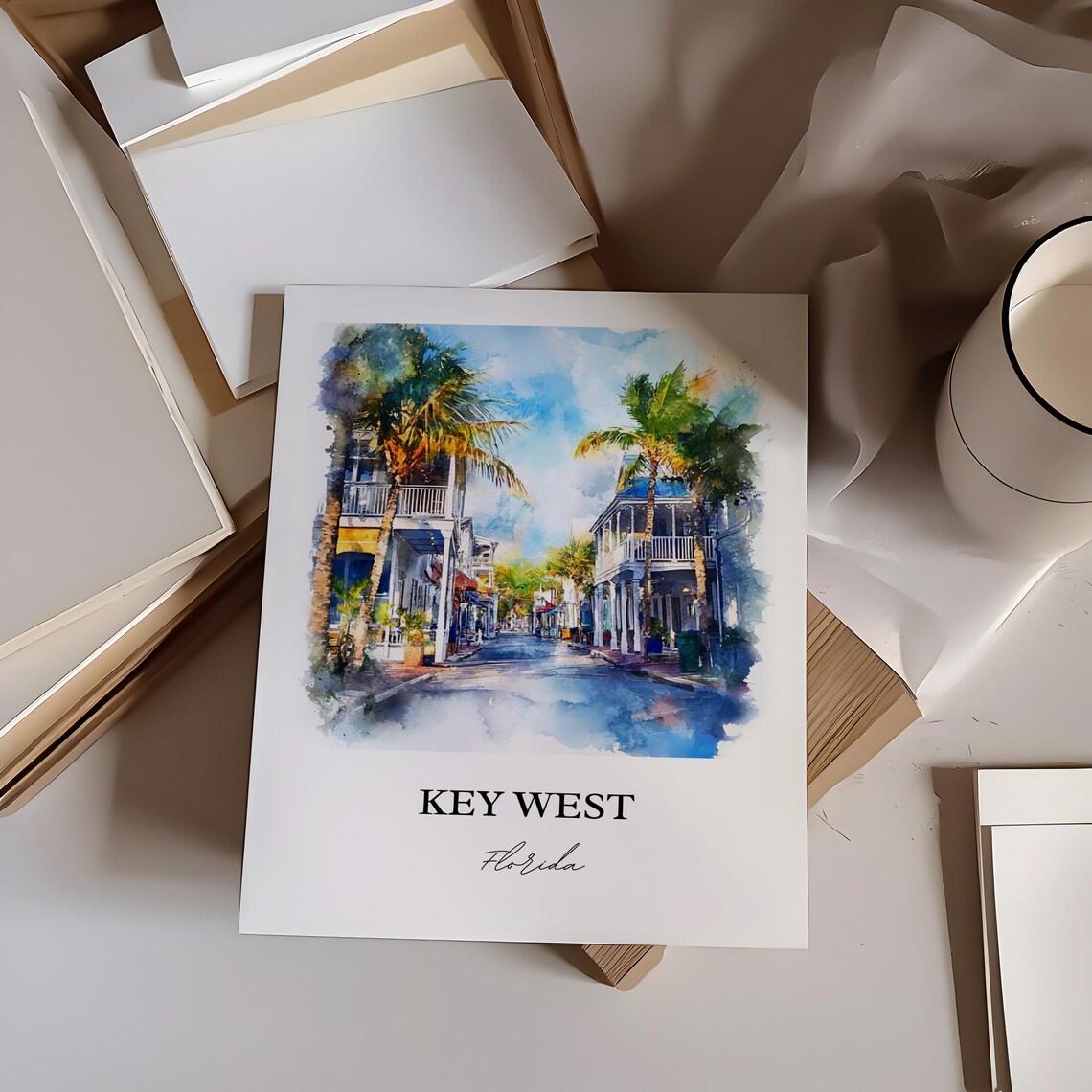Key West FL Watercolor Travel Poster, Florida Keys - Image 4