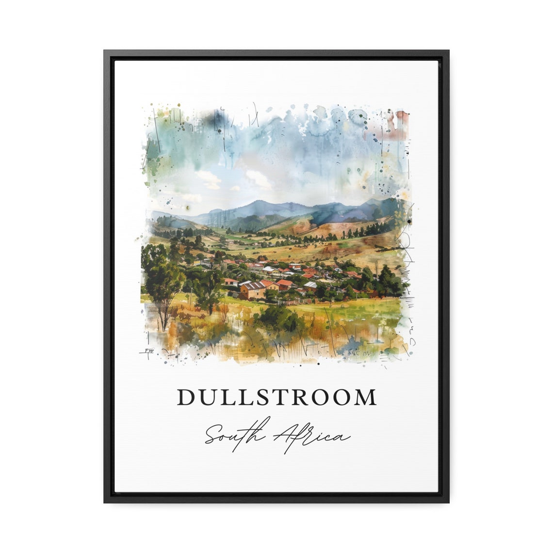 Dullstroom South Africa Highland Valley Town Watercolor Poster - Image 3