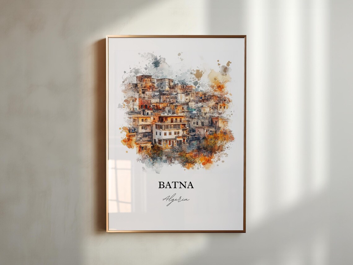 Batna Algeria Historic Hillside Old Town Watercolor Travel Poster - Image 2