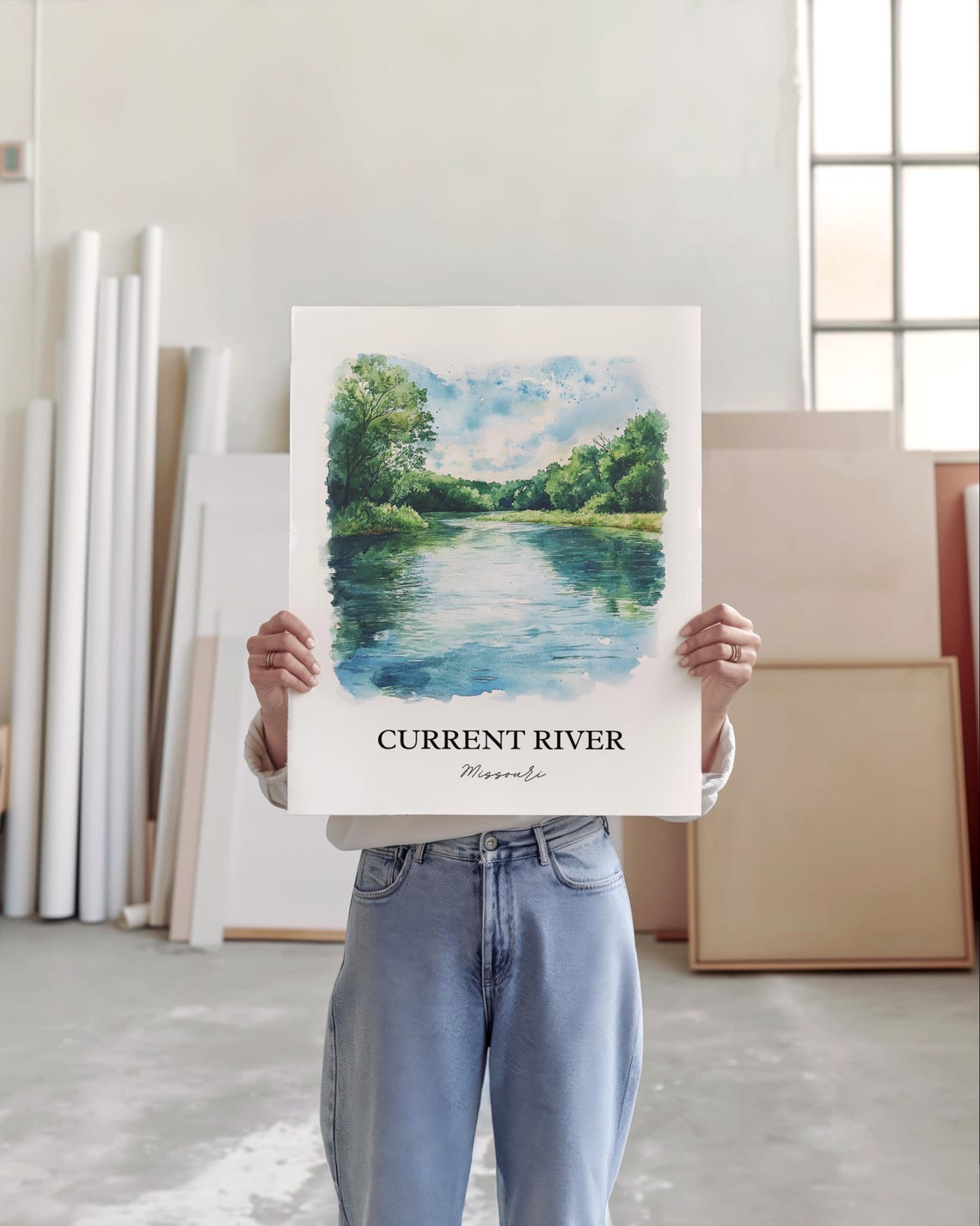 Current River Missouri Emerald Water Forest Watercolor River Poster - Image 5